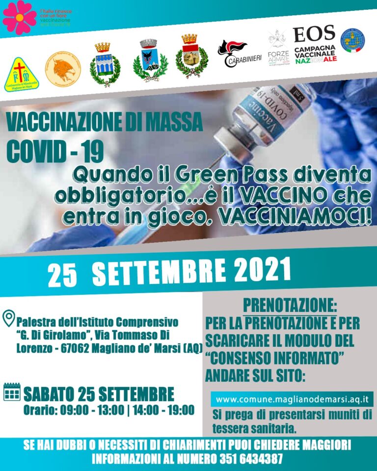 Campagna vaccinale: domani open day a Magliano de’ Mars