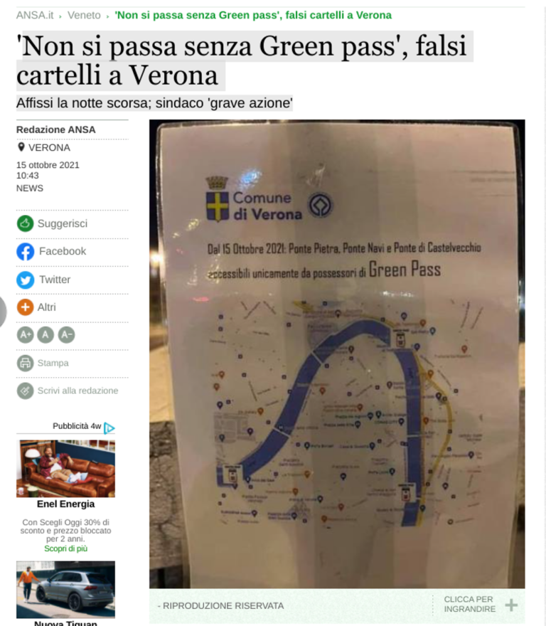 No green pass no Verona