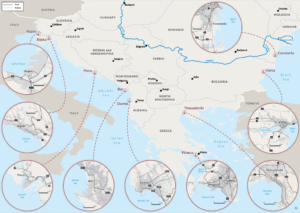 La mappa sottostante mostra i porti (in Albania, Bulgaria, Croazia, Grecia, Montenegro, Romania e Slovenia) che costituiscono la base dell'analisi di questo studio.