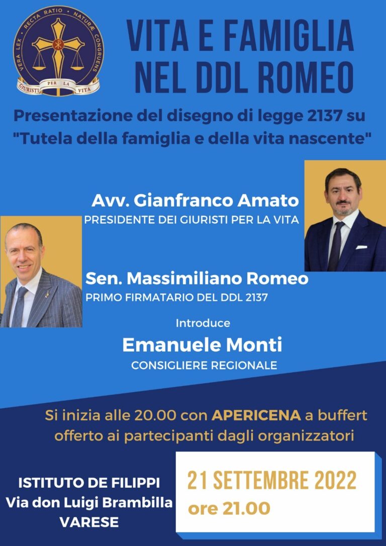 Vita e Famiglia, DDL Romeo sulla famiglia convegno a Varese