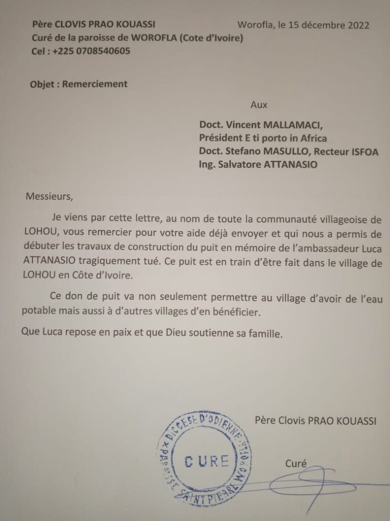 Costa d'Avorio alla memoria di Luca Attanasio, intervento di ISFOA