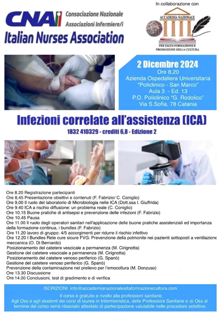 Infezioni correlate all’assistenza”, l’evento formativo il 2 dicembre al Policlinico di Catania